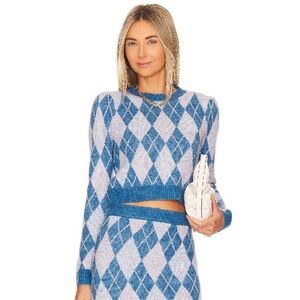Lovers + Friends Casey Argyle Sweater in "Blue Multi" Size XS